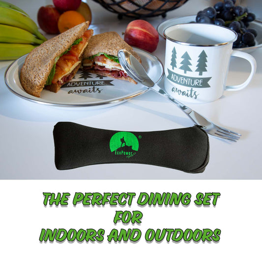 ECOPOWER SPORTS Enamel Picnic Set for 1 with spork