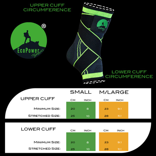 ECOPOWER SPORTS® Size Board for the Ankle Brace Strap, Choose the right size with our chart size..