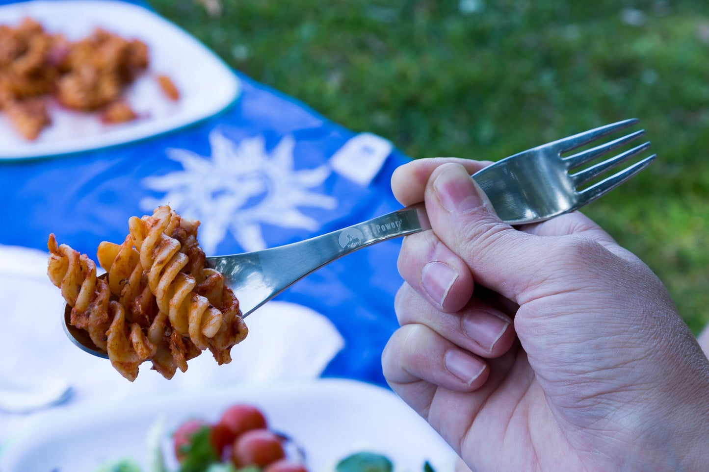 The ECOPOWER SPORTS® spork different from the majority of the other sporks, it has a nice curve on the spoon and fork allowing  you to get a god amount of food, solid or liquid, 