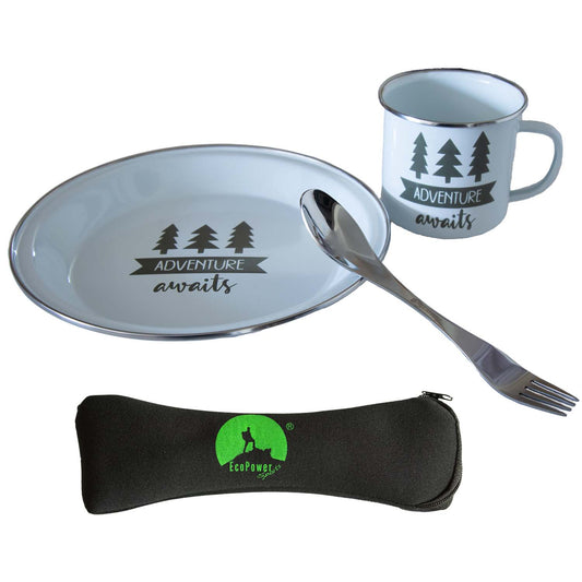 ECOPOWER SPORTS Enamel Picnic Set for 1 with spork