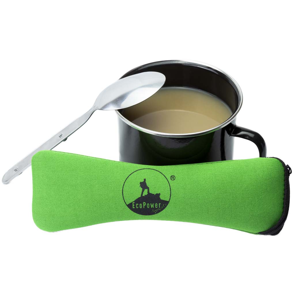 ECOPOWER SPORTS picnic set, 350 ml mug and green pouch for cutlery